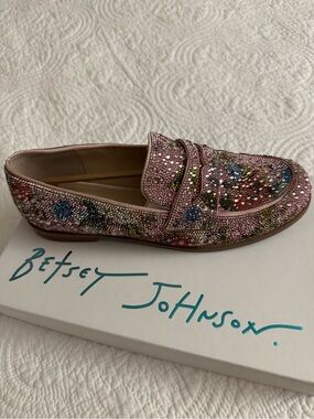 Betsey Johnson Pink Crystal Embellished Loafers